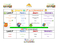 Menu du 1er au 5 09